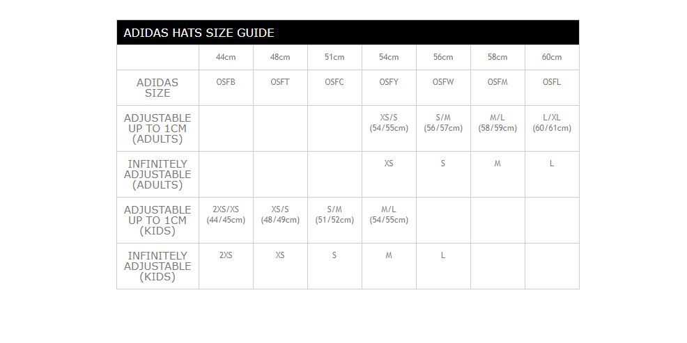 Adidas cap clearance size chart